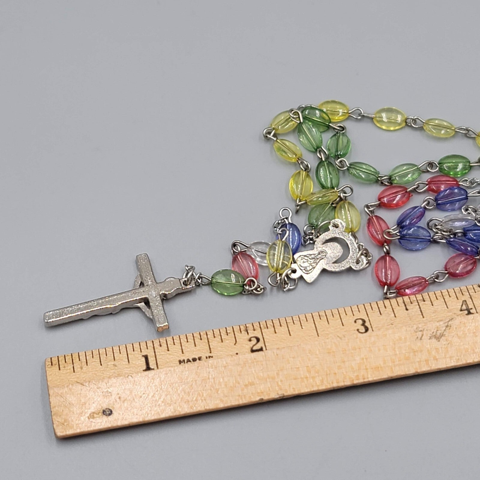Catholic Rosary Crucifix Multicolor Translucent Plastic Beads Silvertone