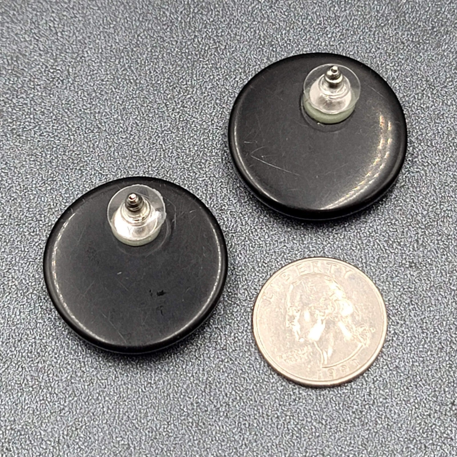 Vintage Pierced Earrings Black White Striped Round Drop 1.25"