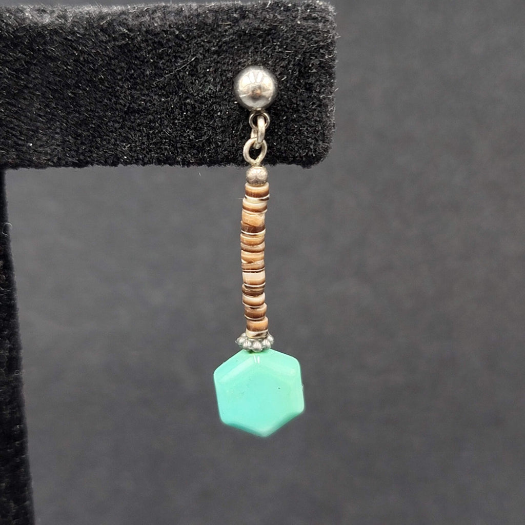 Pierced Earrings Heishi Shell Turquoise Bead Dangle 1.25"