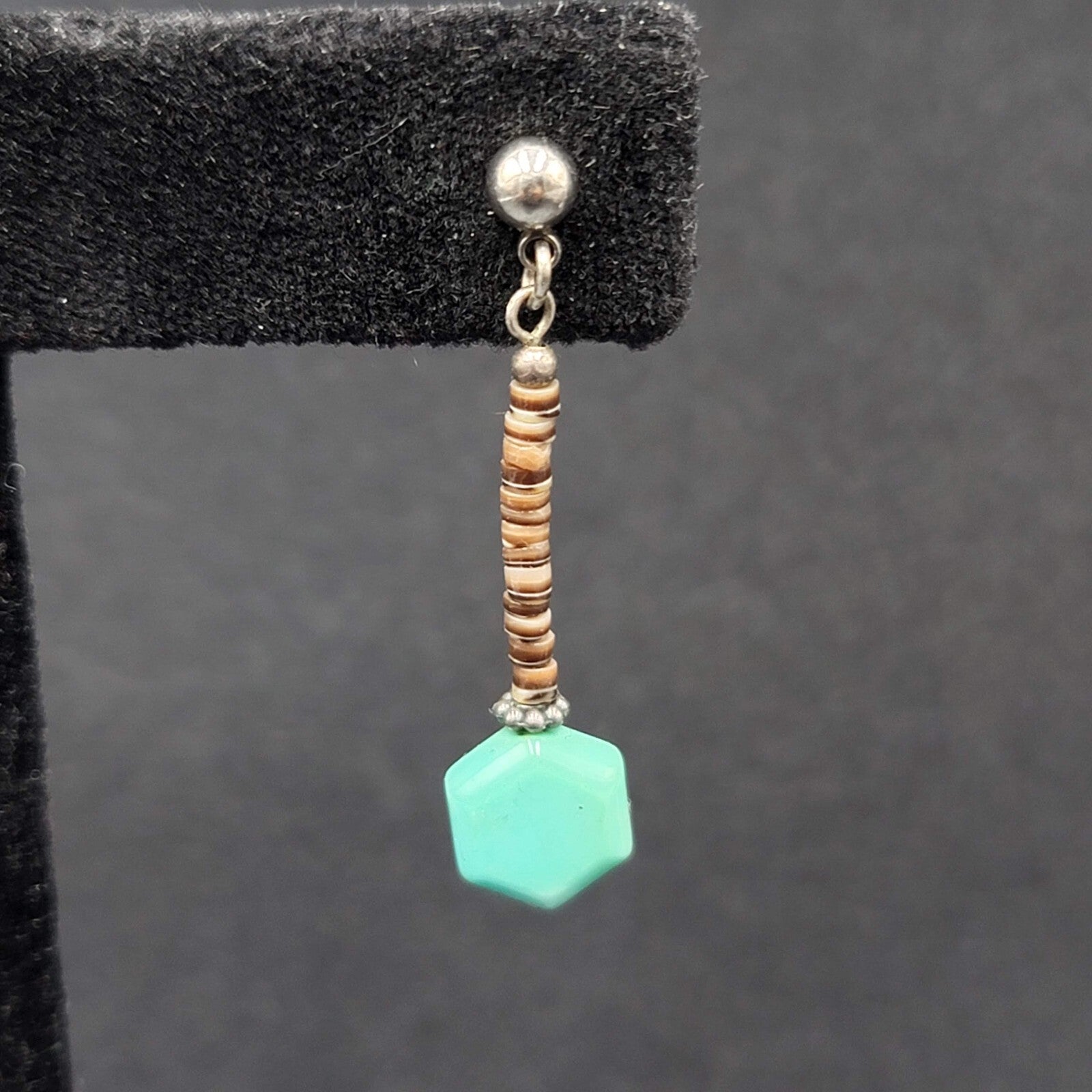 Pierced Earrings Heishi Shell Turquoise Bead Dangle 1.25"