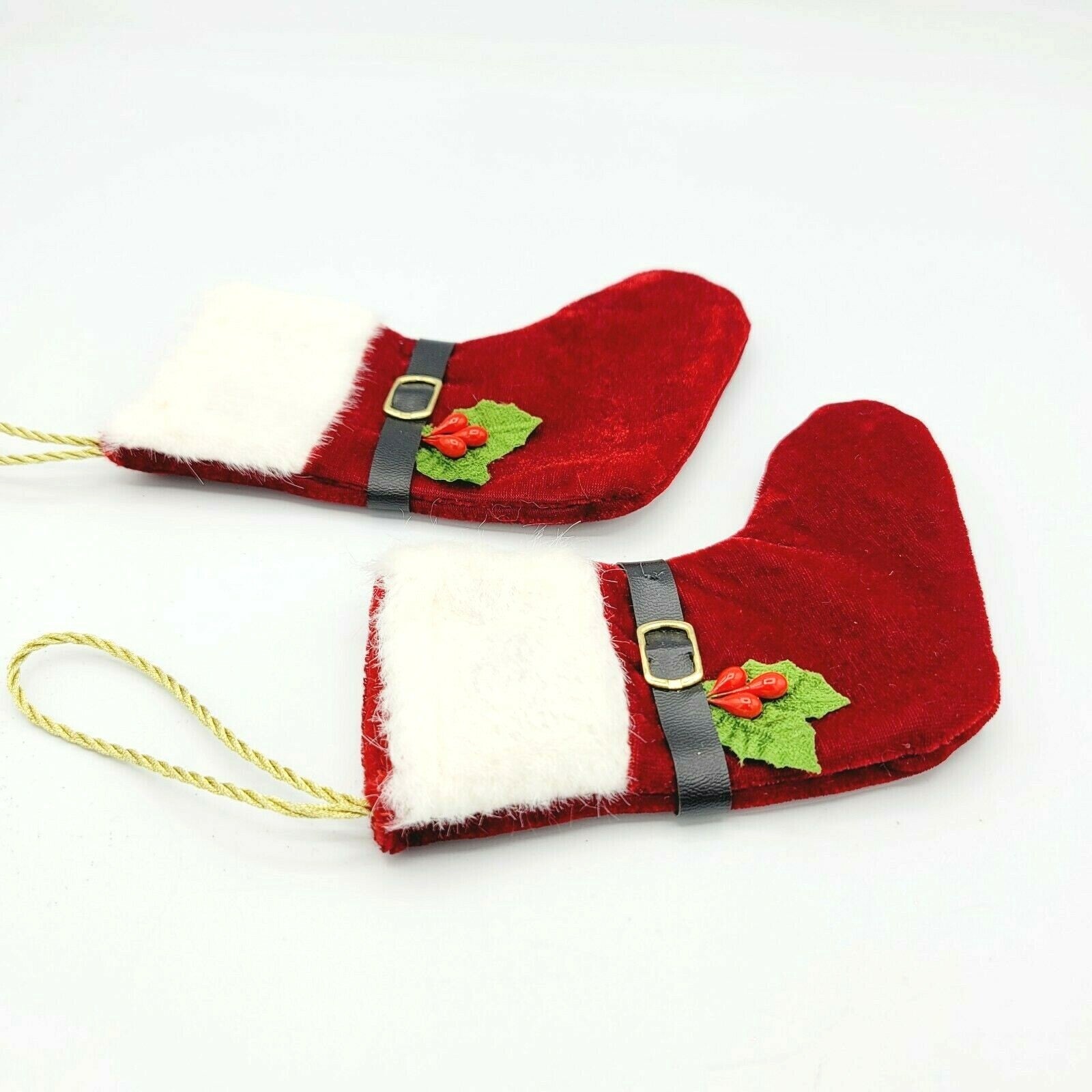 Lot of 2 Red Velvet Christmas stockings Ornaments Gifts 5 in