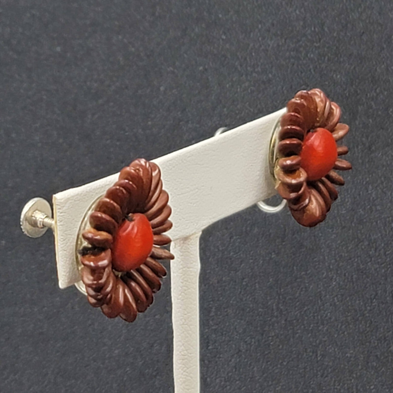 Vintage Clip on Earrings Apple Seed Flower Studs 7/8"