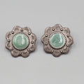 Vintage Flower Clip on Earrings Dark Gray Metal Green Enamel 1 1/8"