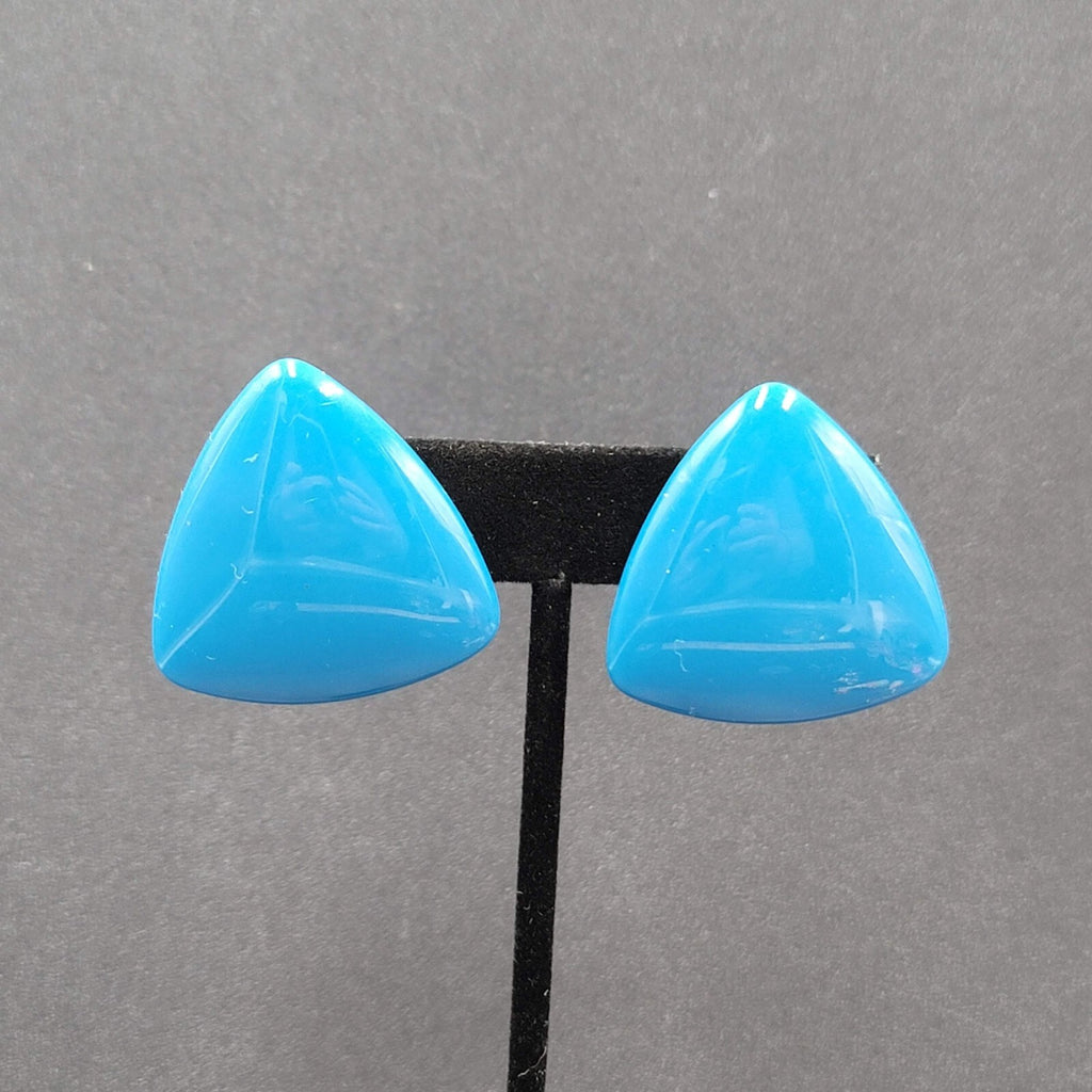 Vintage Clip on Earrings Blue Acrylic Triangle Statement Drop 1 3/8"