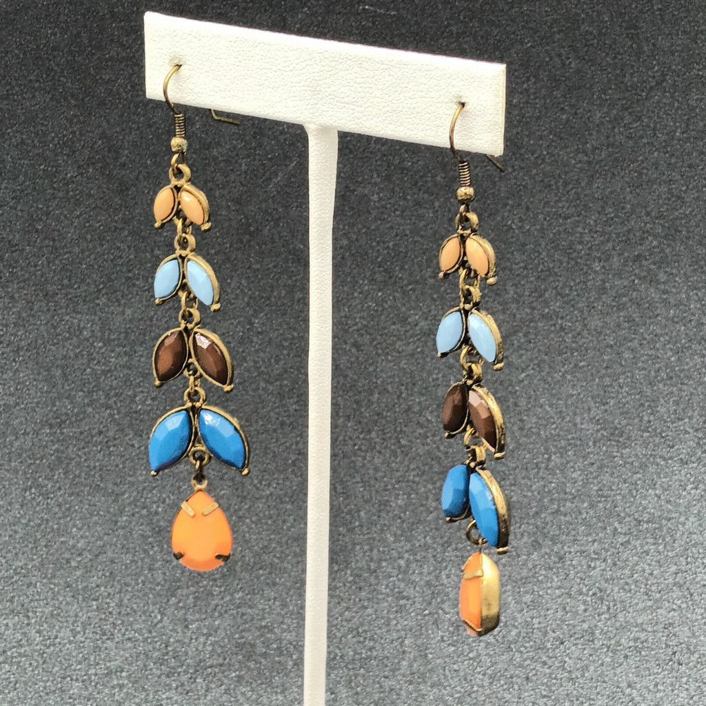 Pierced Earrings Gold tone Multicolor Acrylic Dangle 2.75"