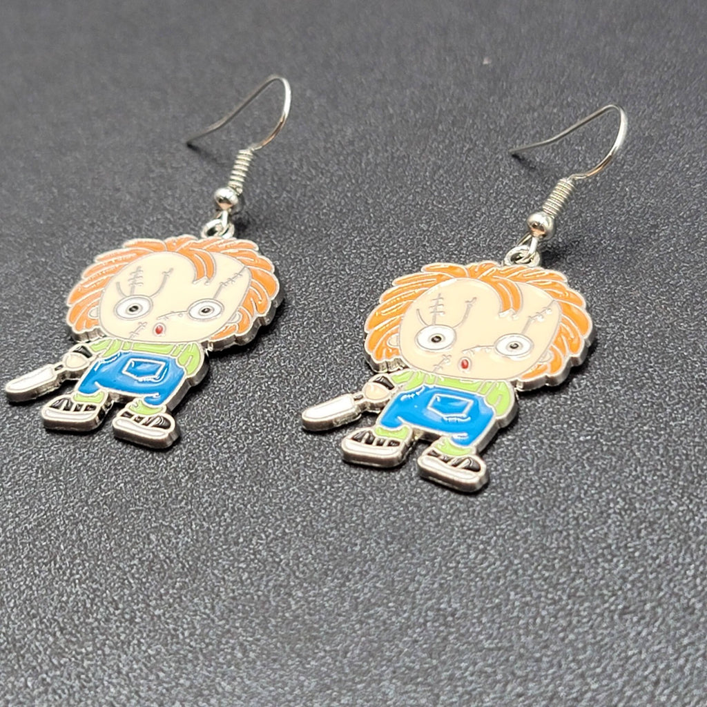 Chuckie Pierced Earrings Enamel Childs Play Horror Movie Dangle 1.25" 