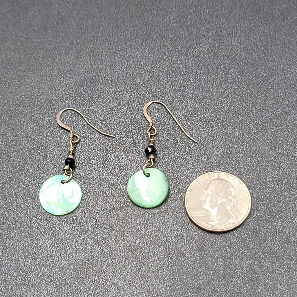 Pierced Earrings Sterling Silver Hooks Green Shell Dangle 1.25"