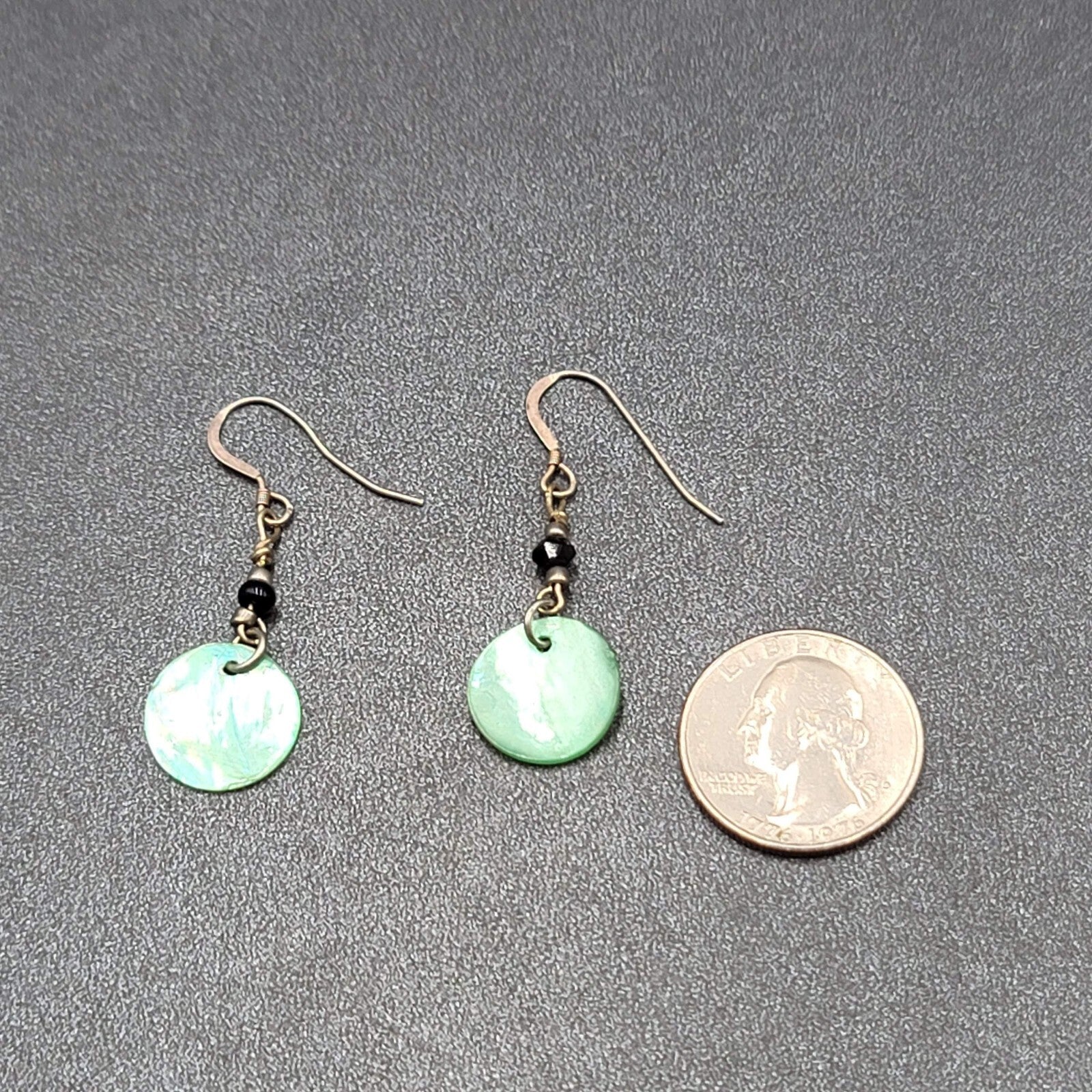 Pierced Earrings Sterling Silver Hooks Green Shell Dangle 1.25"