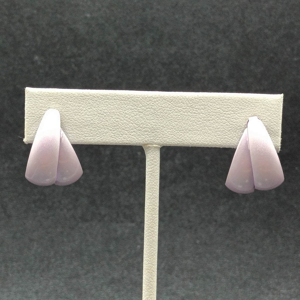 Vintage Pierced Earrings Purple enamel Dual Band Flat Hoop 7/8"