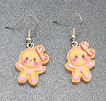 Gingerbread Girl Christmas Pierced Earrings Puffy 3D Dangle 1"