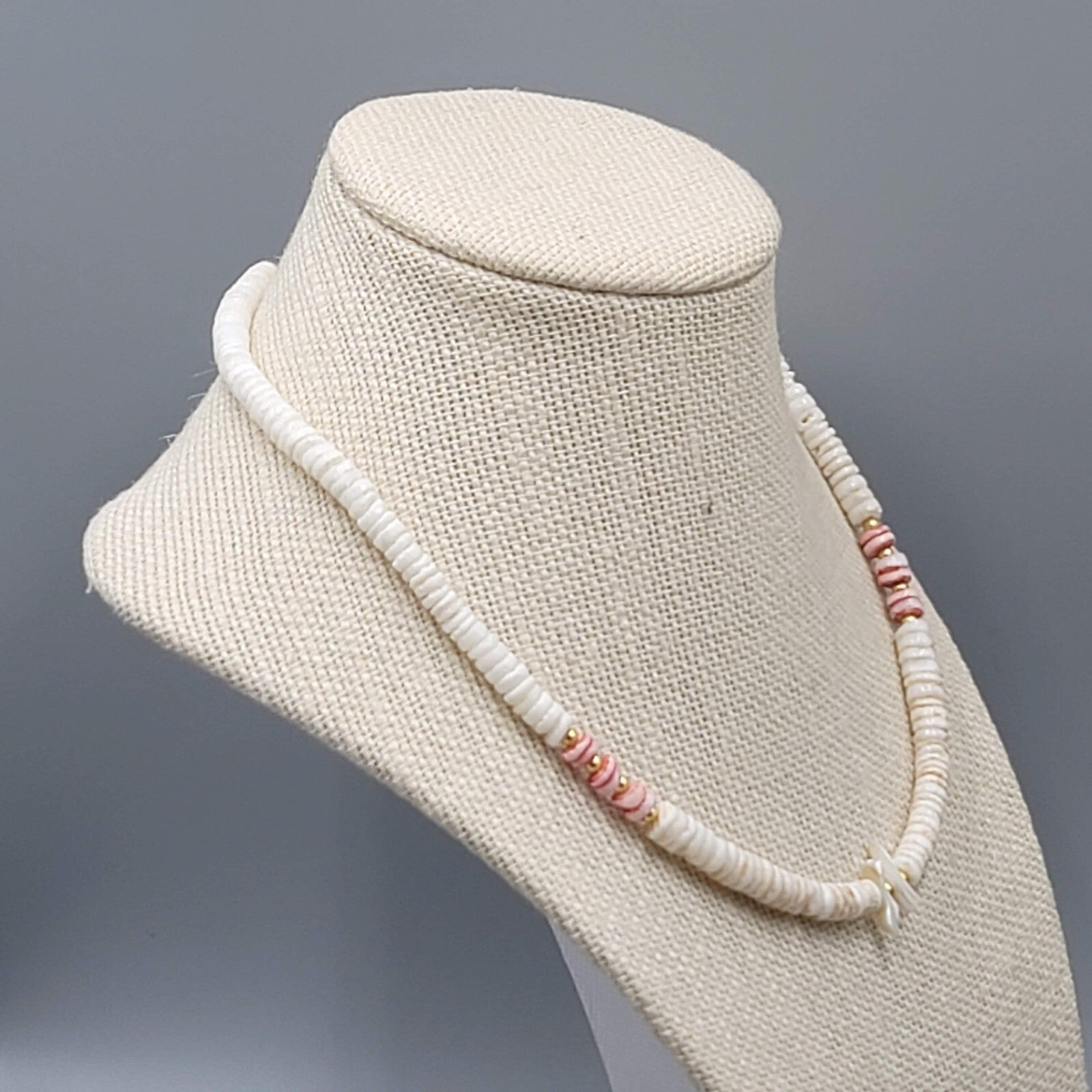 White Shell Mother of Pearl Carved Birds Surfer Beach Bead Beaded Necklace 18"