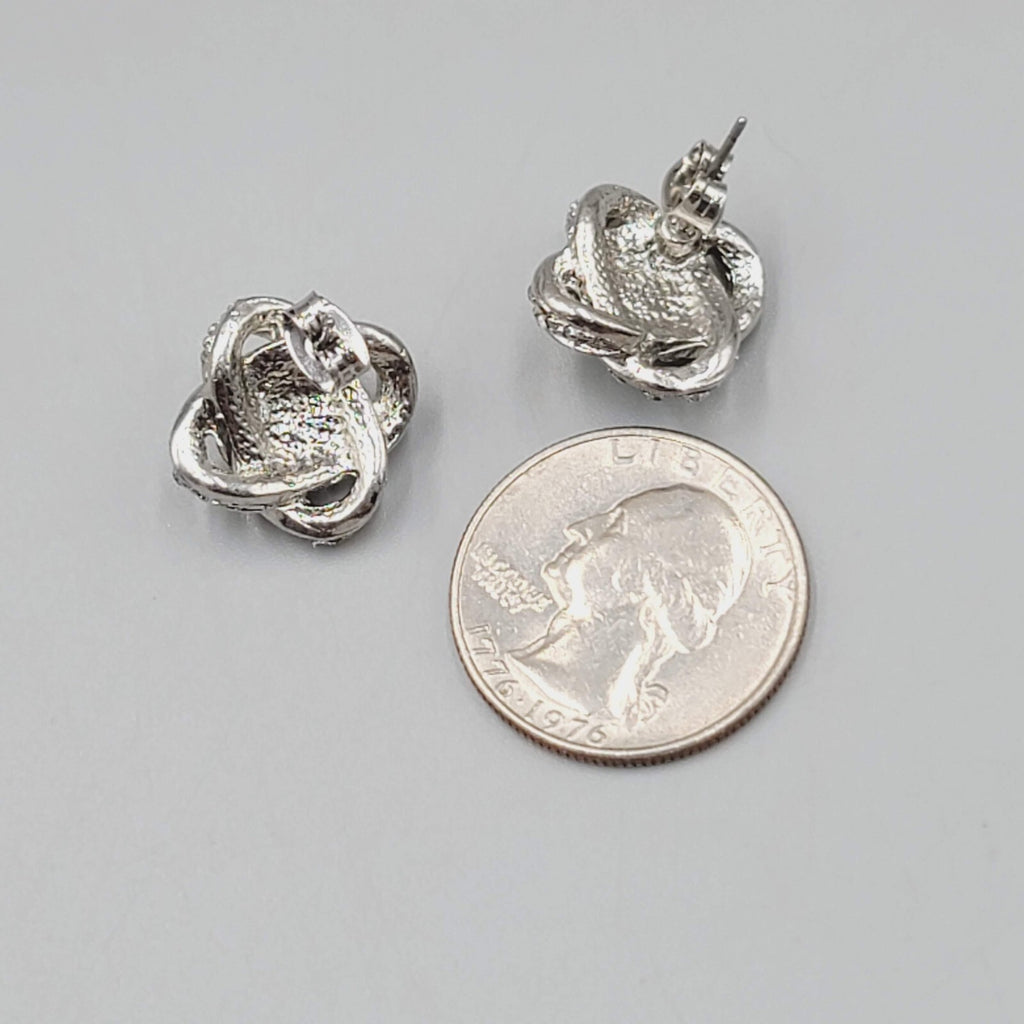 Stud Pierced Earrings Silver tone Rhinestone Knot Studs 5/8"