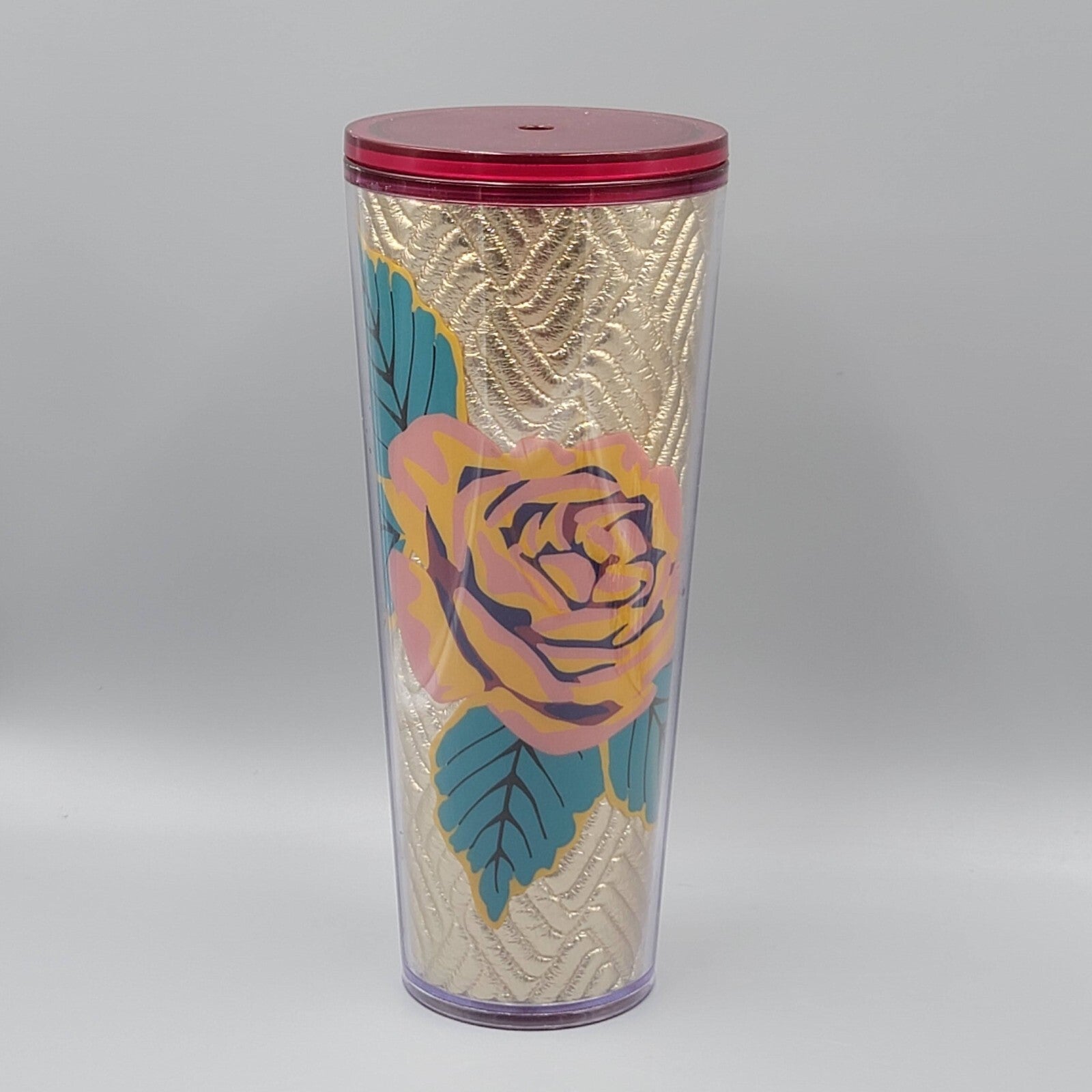 Starbucks Fall 2020 Gold Quilted Rose Venti Tumbler 24 oz Lid Missing Straw