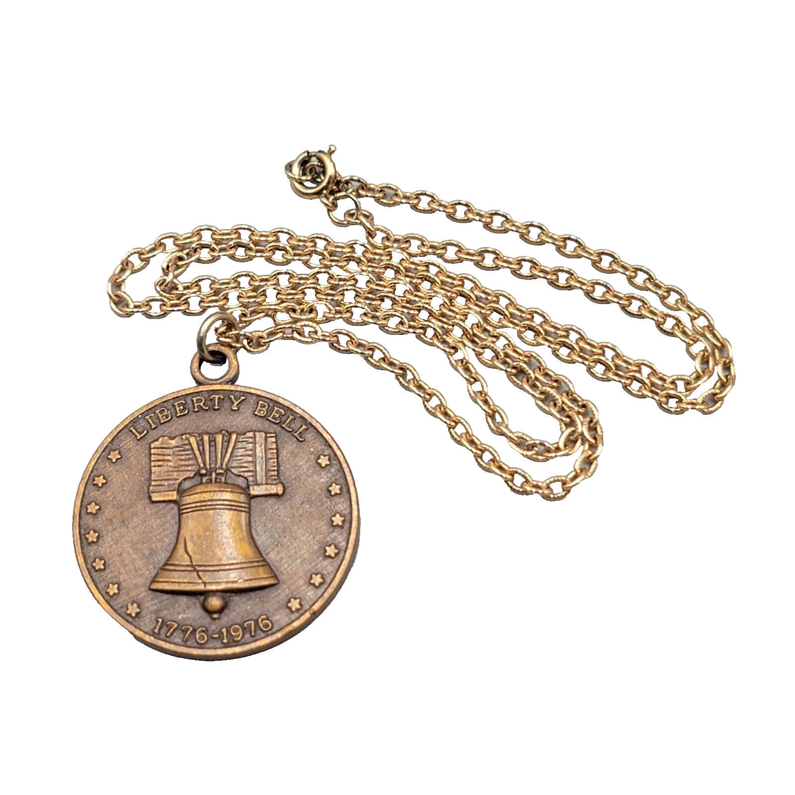 Vtg Liberty Bell Commemorative Mint Registered Coin Pendant Necklace Bronze tone