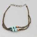 Beaded Anklet Stone and Shell Bronze tone 9.5"-11"