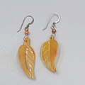 Sterling Silver Carved Agate Leaf Pierced Earrings Dangle 1.75"