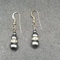 Pierced Earrings Silver tone Blue Faux Pearl Beaded Dangle  3/4"