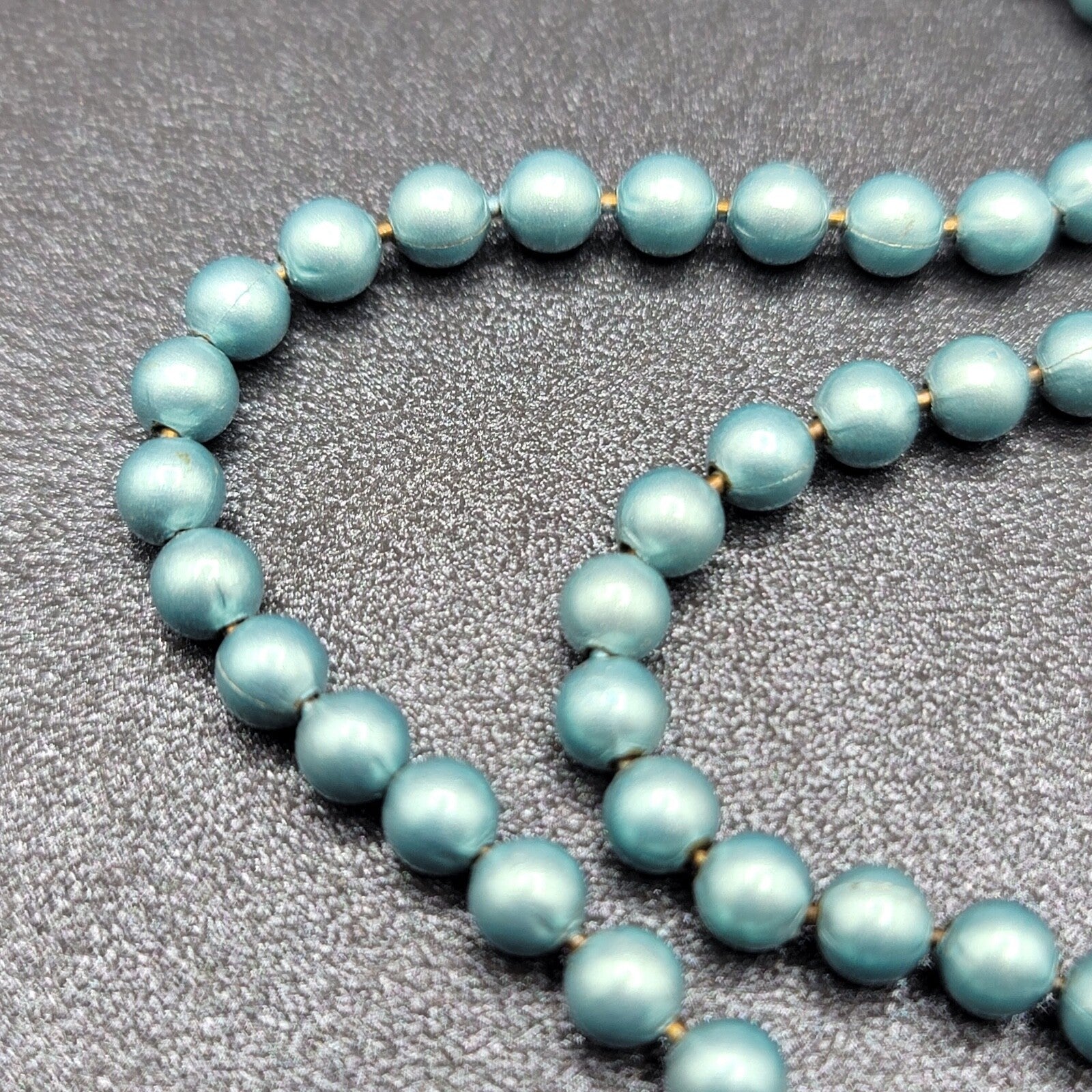 Vintage Necklace Blue Enamel Metal Beads Daisy Flower Logo Estate Jewelry 25"