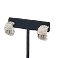 Crystal Pave Hoops Rope Design Pierced Earrings Silver tone Omega Back 3/4 in