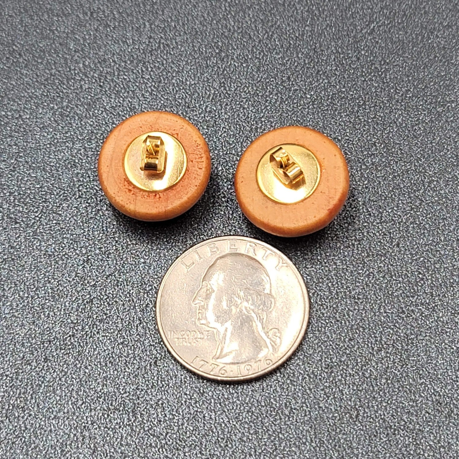 Vintage Pierced Earrings Wood Dome Round Studs 3/4"