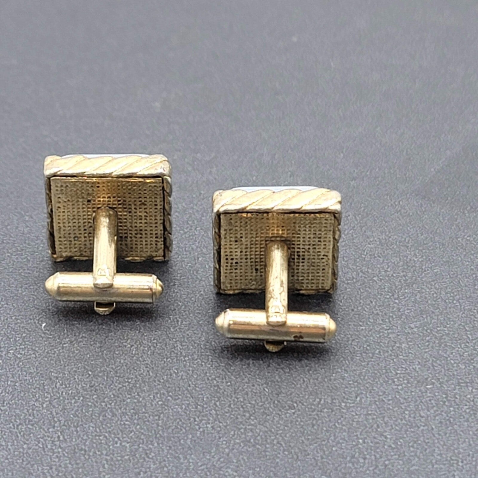 Vtg Cufflinks Gold tone Light Blue Chatoyant Domed Square Costume Mens Jewelry