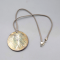 Round Shell Pendant Necklace Gray Leather Cord 16"