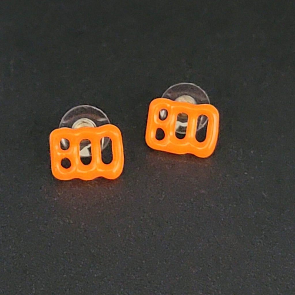 Halloween BOO Pierced Earrings Orange Enamel over Metal Studs 5/8"