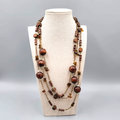 Vintage Wood Bead Necklace Amber Chip Extra Long 72"