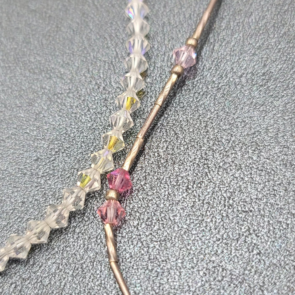 Sterling Silver Anklets Lot of 2 Pink Cleat Bi-cone Crystal Beads 9.75"