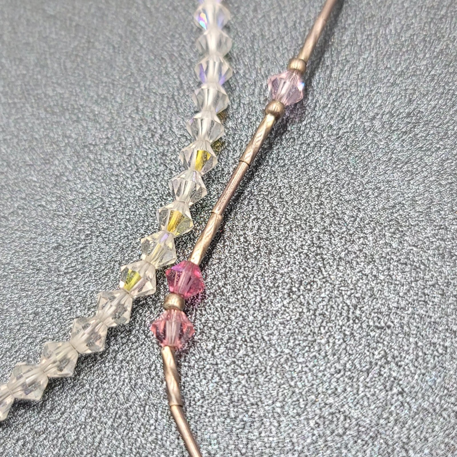 Sterling Silver Anklets Lot of 2 Pink Cleat Bi-cone Crystal Beads 9.75"