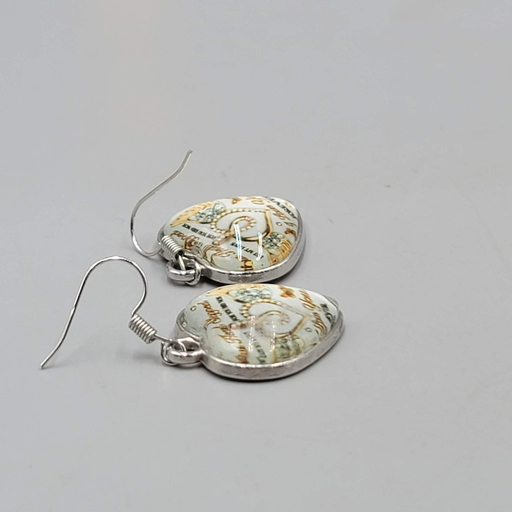 Glass Heart Pierced Earrings Silver tone Dangle Memorial Message 1 in