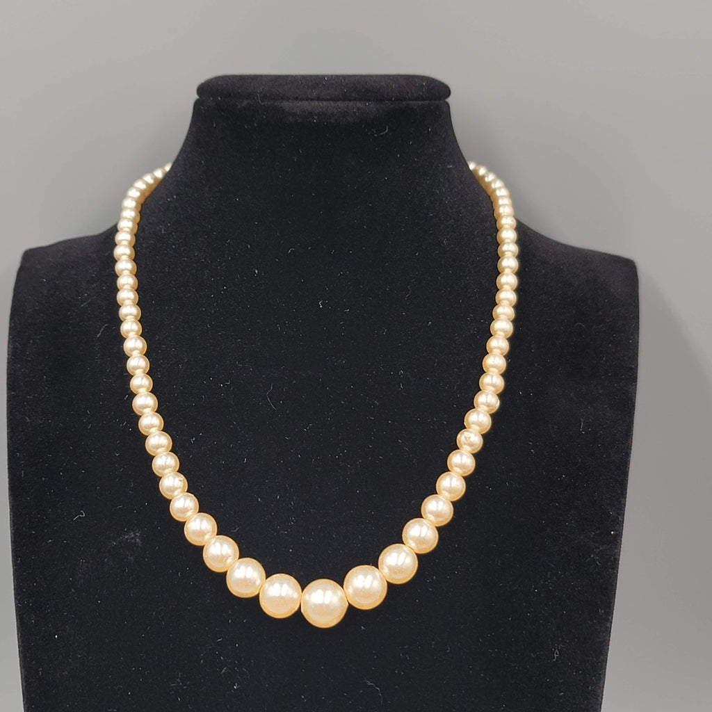 Vintage Faux Pearl Glass Bead Necklace Graduated Estate Costume Jewelry 16"