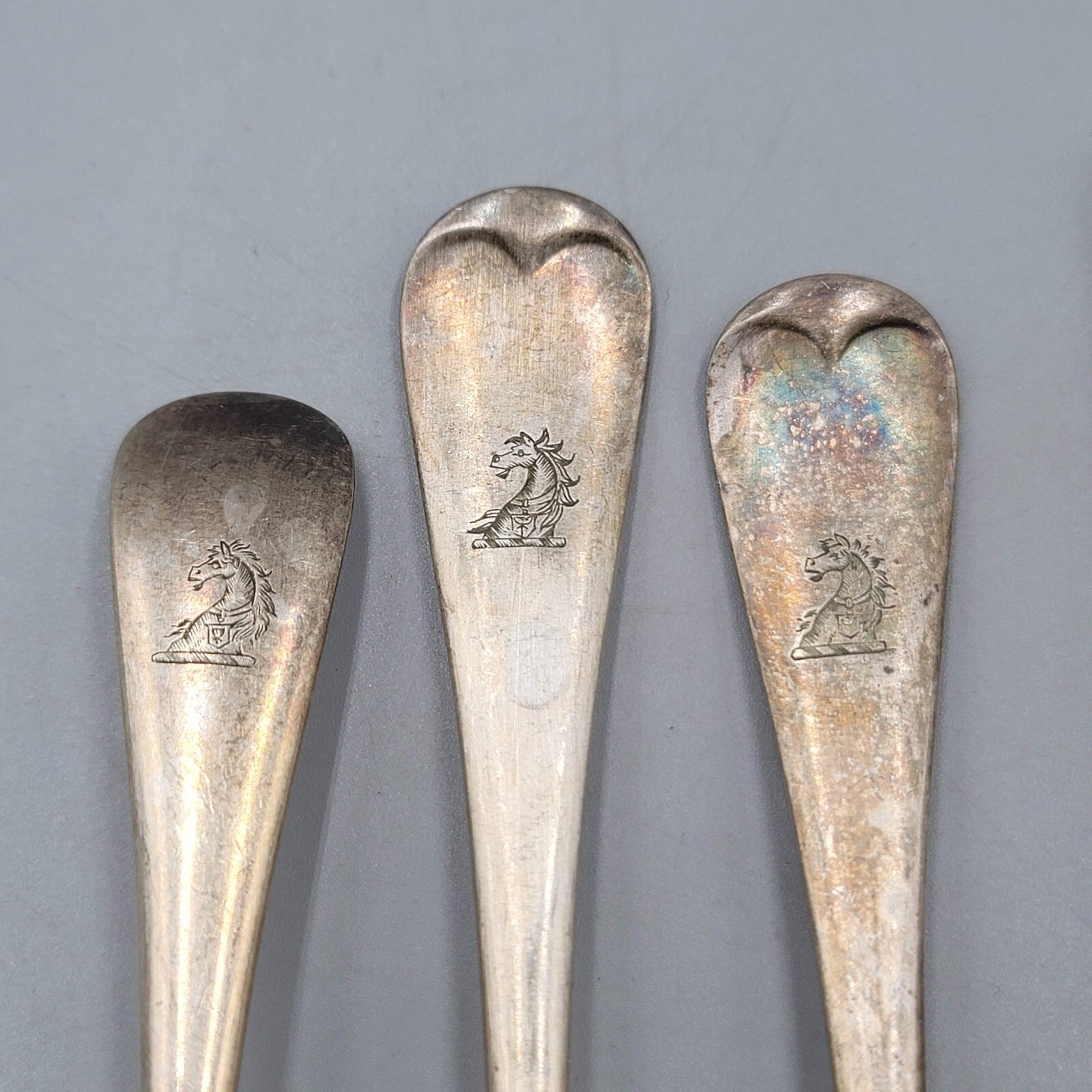 Antique James Dixon Silver plate 7 Forks Spoon Crest Monogram Heraldic Set