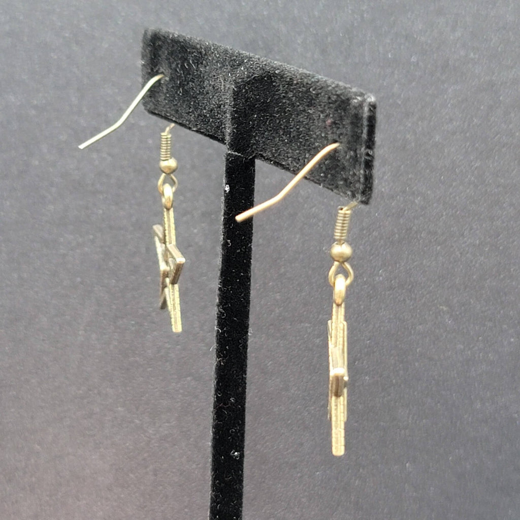 Pierced Earrings Bronze tone Double Open Star Dangle 7/8"
