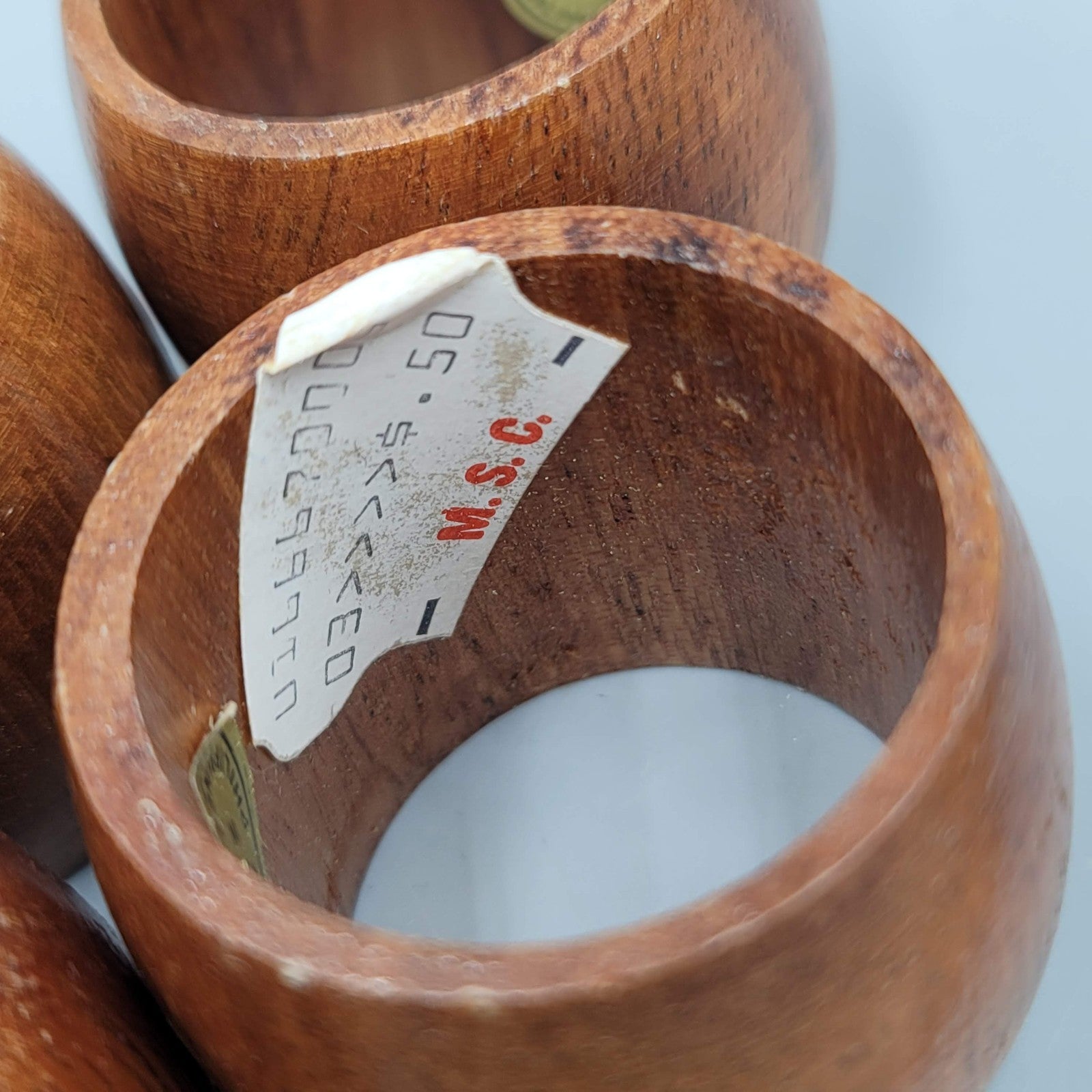 Vintage Wood Napkin Rings Barrel Set of 6 Made in Philippines