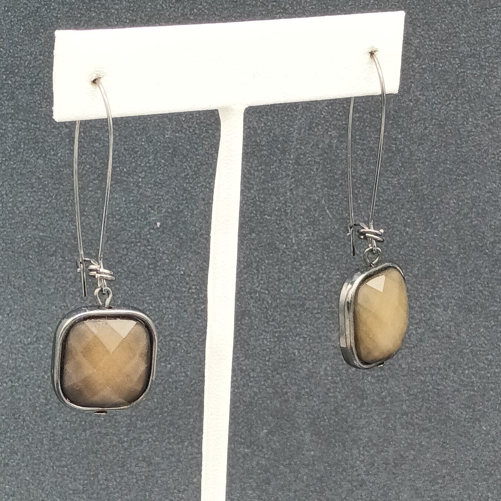 Pierced Earrings Black Metal Shimmer Faceted Dangle 2"