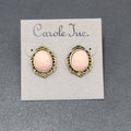 VintageCarol Inc  Pierced Earrings Gold tone Pink Faceted Oval Drop 3/4"