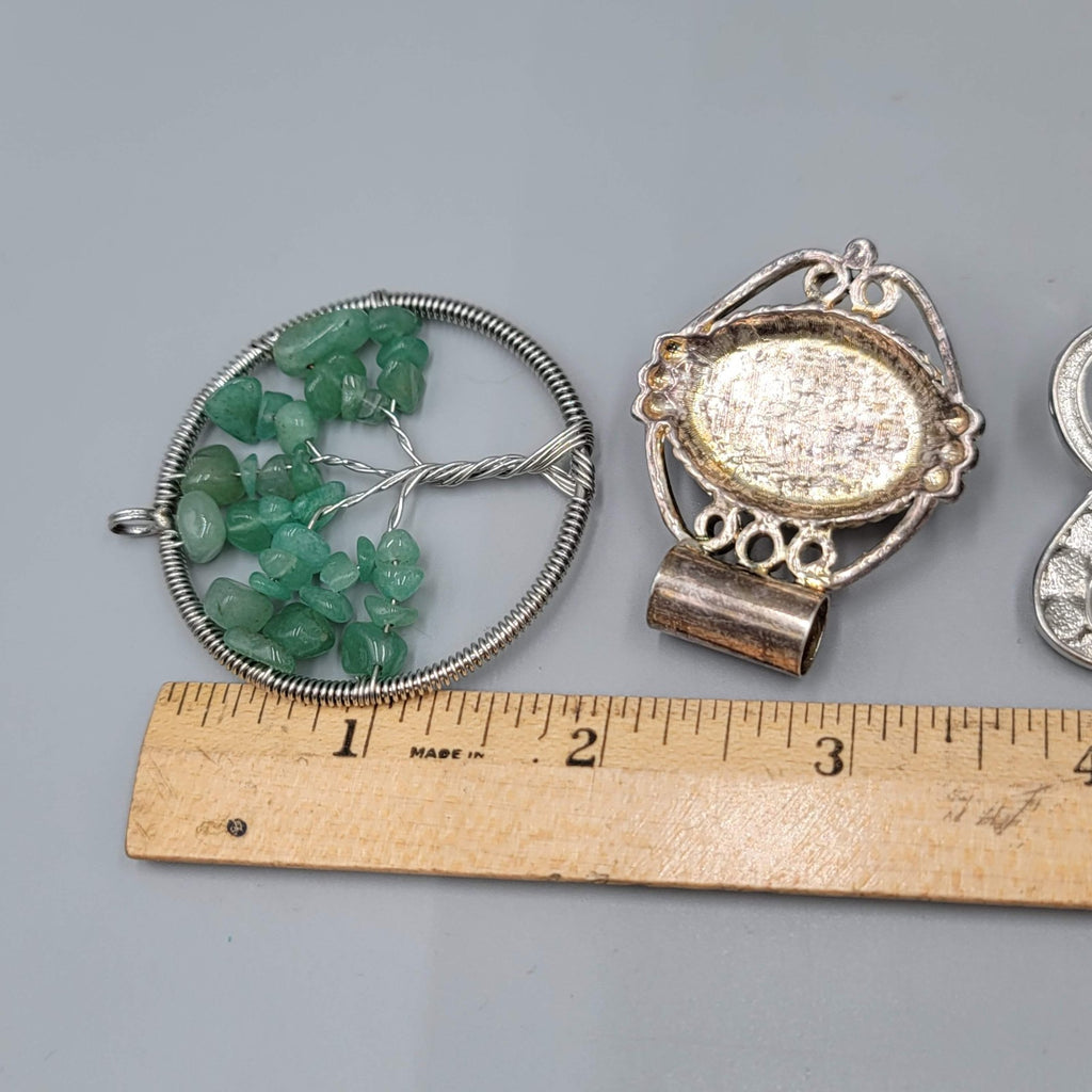 Lot of 4 Pendants Silver Tone Gemstone Tree Infinity Chakra LOVE Resin Large
