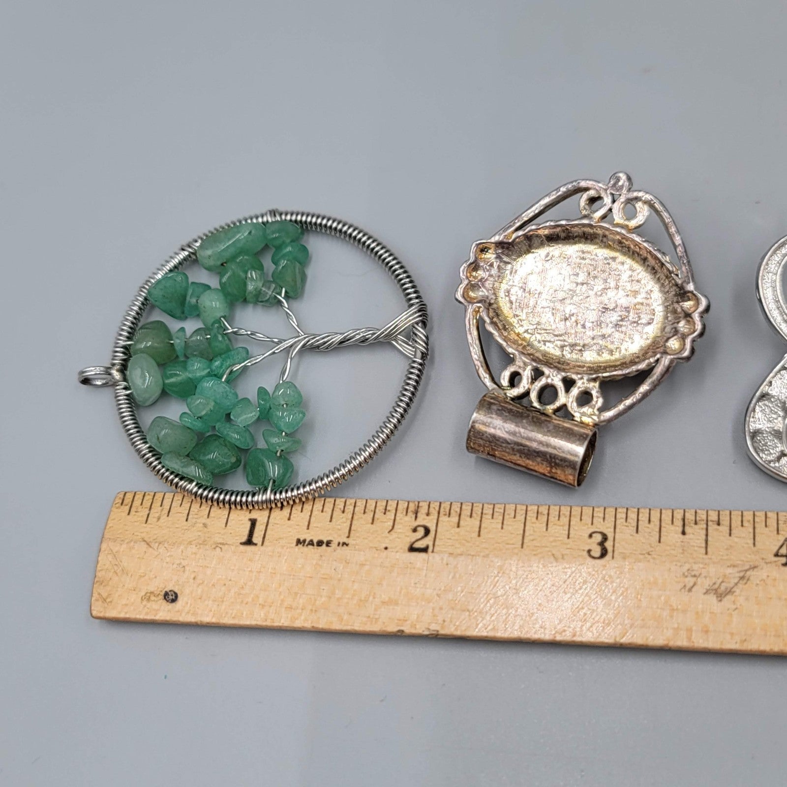 Lot of 4 Pendants Silver Tone Gemstone Tree Infinity Chakra LOVE Resin Large