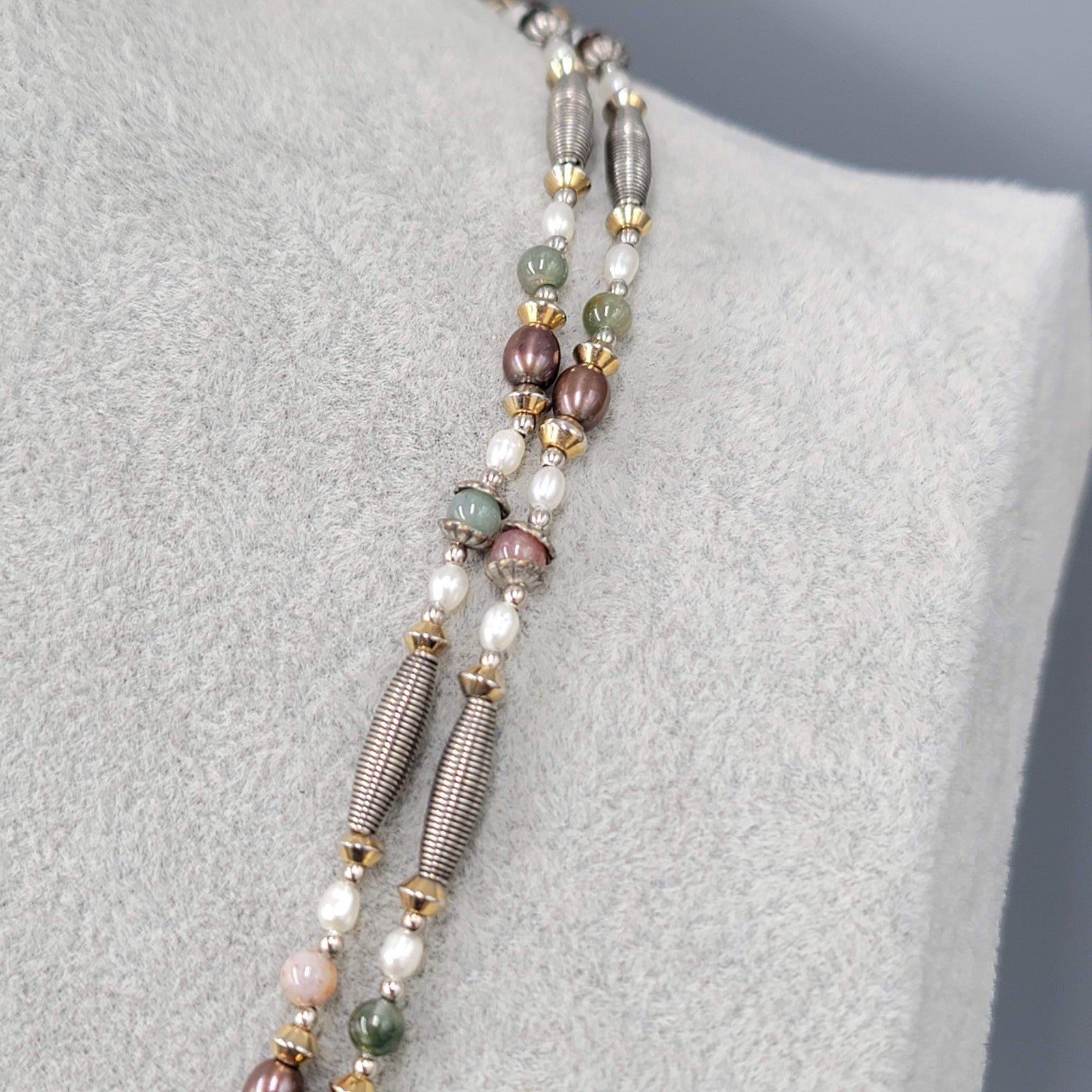 Ethnic Multi Stone Necklace Mixed Materials 18"-22"