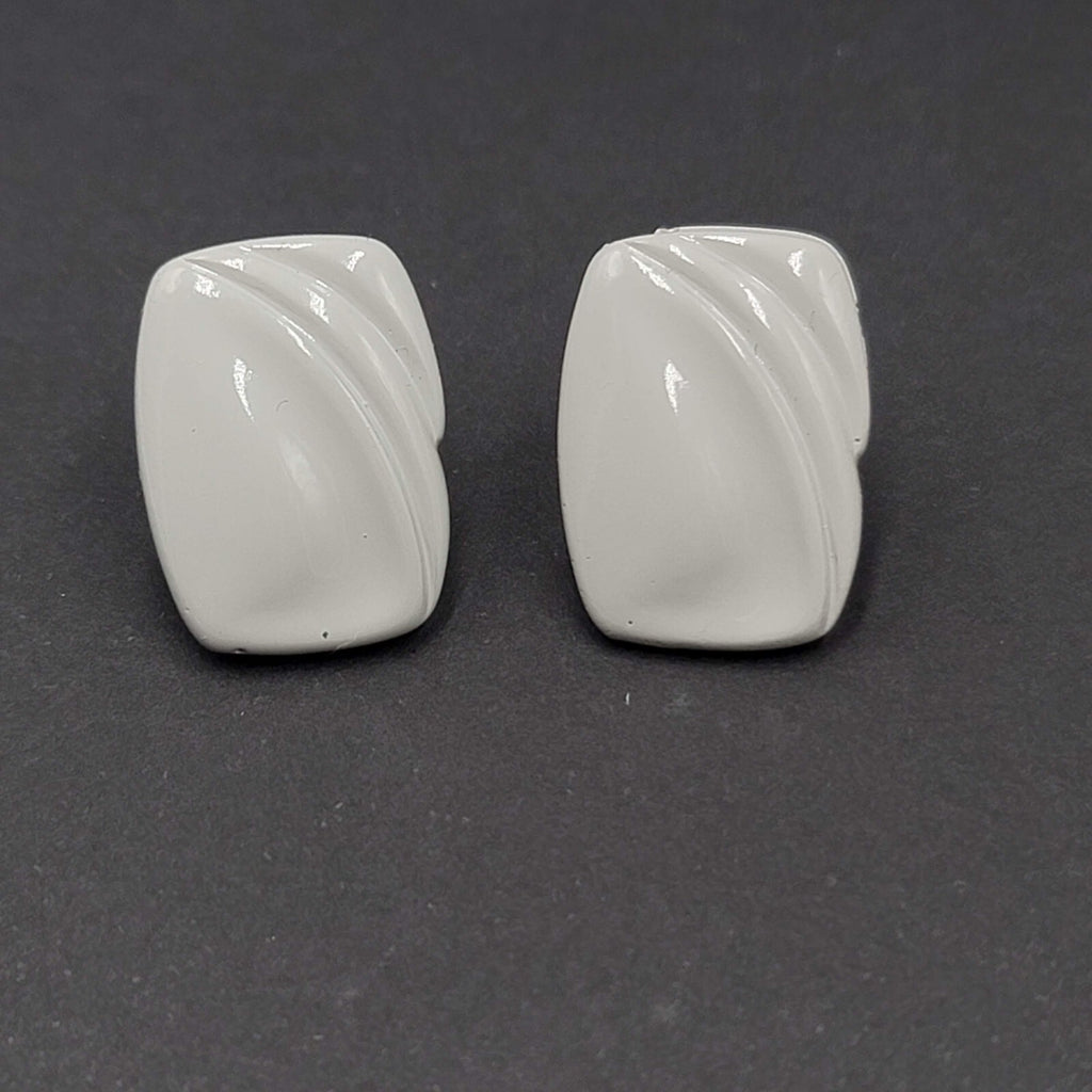 Vintage Gray Pierced Earrings Simple Acrylic Rectangle Drop 3/4"