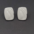 Vintage Gray Pierced Earrings Simple Acrylic Rectangle Drop 3/4"