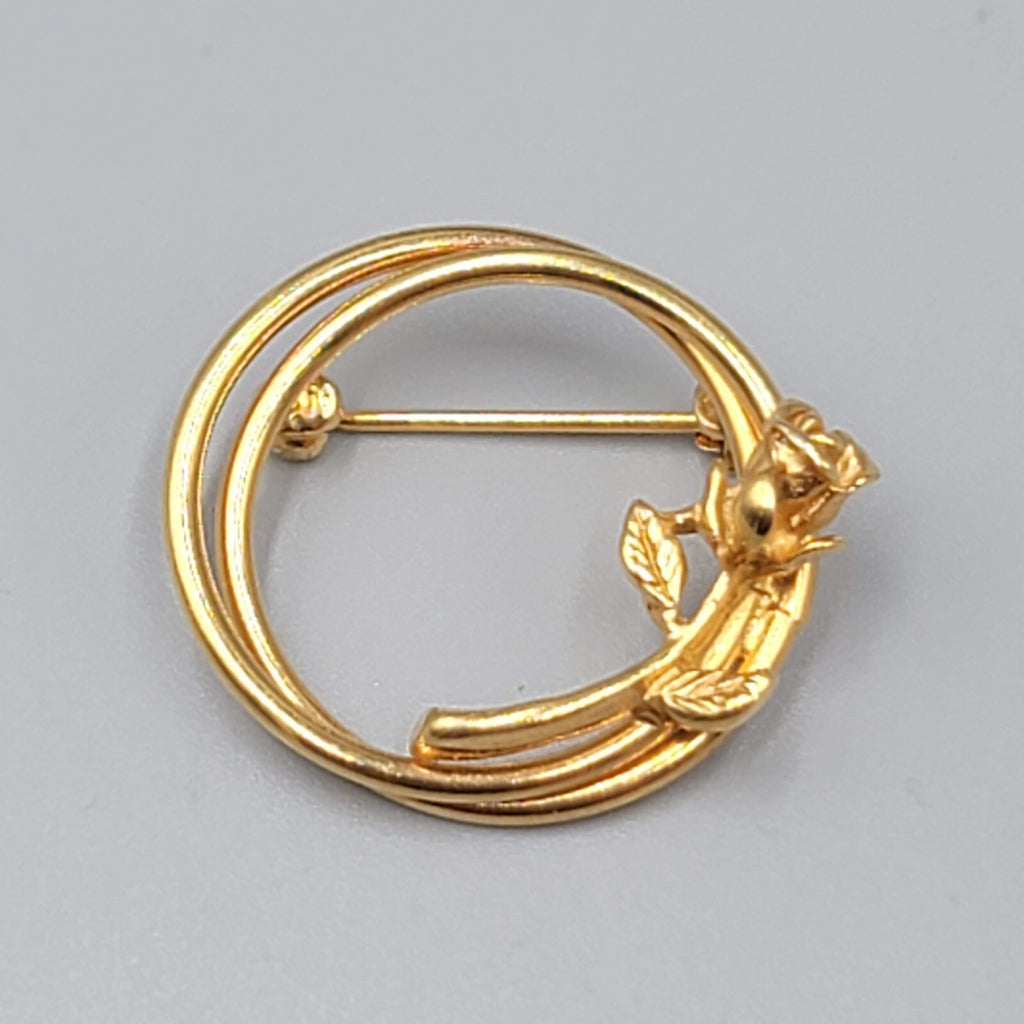 Vintage Napier Brooch Dainty Gold tone Rose Flower Circle 1"