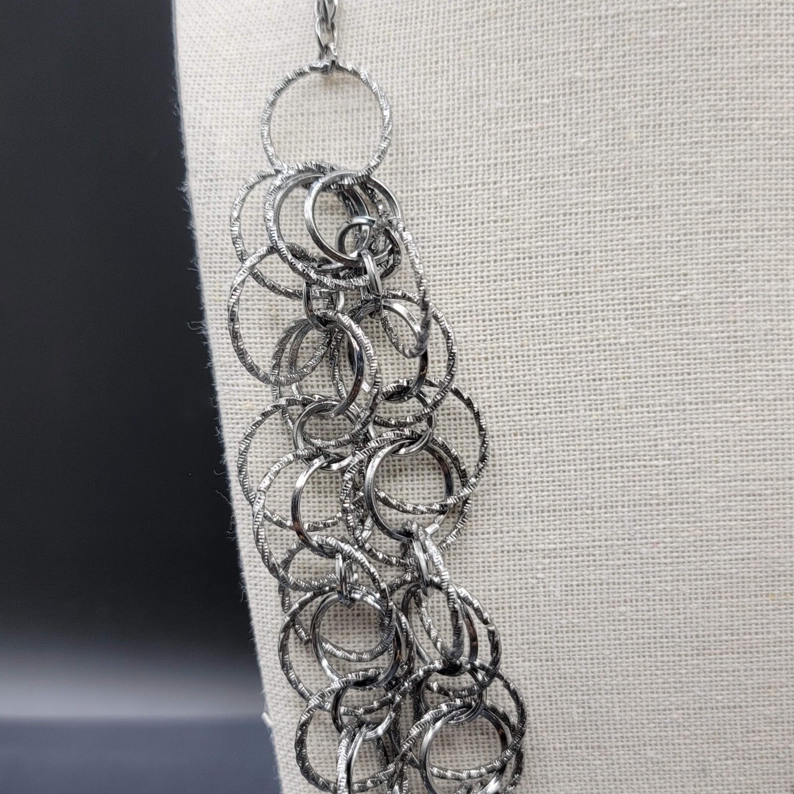 Silver tone Necklace Double Strand Circle Links 24" - 27" Adj