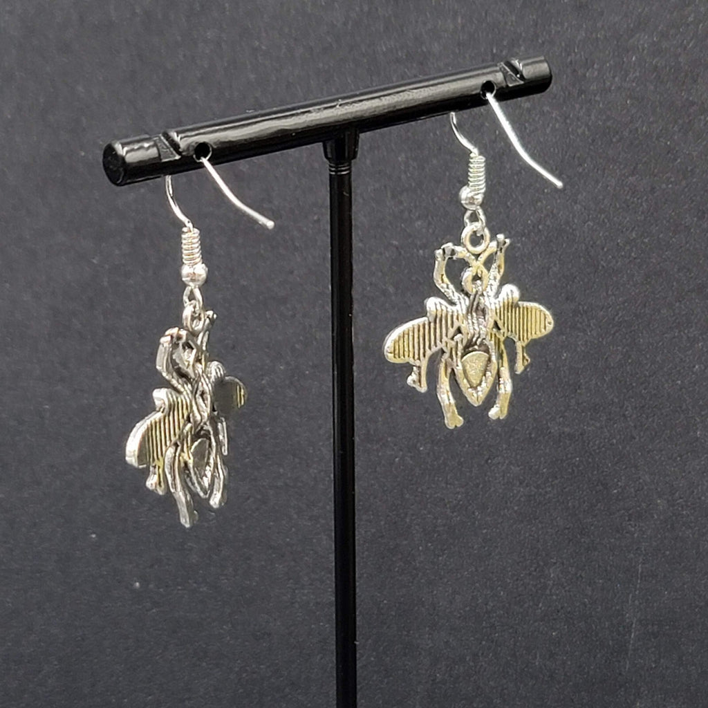 Bee Flying Insect Pierced Earrings Silver tone Dangle 1"
