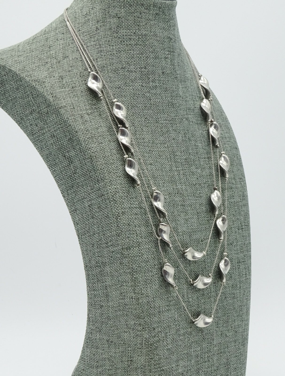 Silvertone Triple Strand Chain Necklace Statement 18"-20"