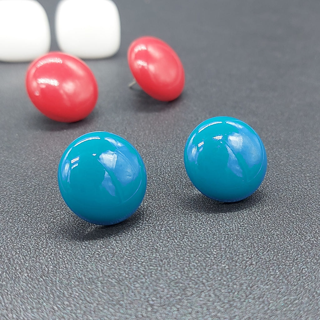 Vintage Lot of 3 Pierced Earrings Red White Blue Studs Square Circle 3/4"