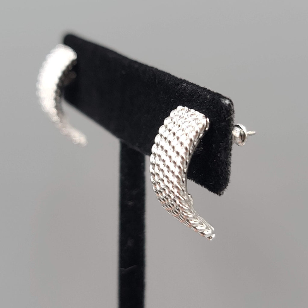 Monet Pierced Earrings Silver Plated Textured Drop 3/4"