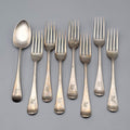 Antique James Dixon Silver plate 7 Forks Spoon Crest Monogram Heraldic Set