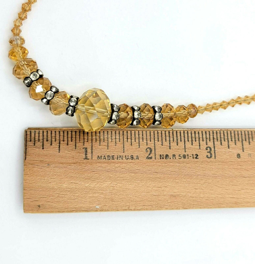 Yellow Crystal Necklace Single Strand Glass Bead Sparkly 19" Magnet Clasp